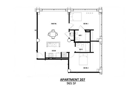 Apartment 207 is 965 square feet.